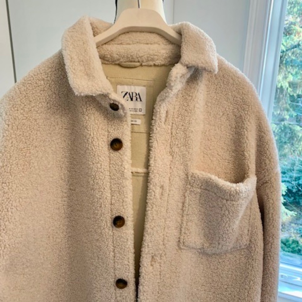 Zara men faux shearling jacket shirt beige like new size L-XL